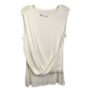 DG2 By‎ Diane Gilman Women's Draped Top Sleeveless White Stretch Pullover Sz M